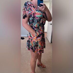 La Blanca Vibrant Tropical Print V neck cover up dress